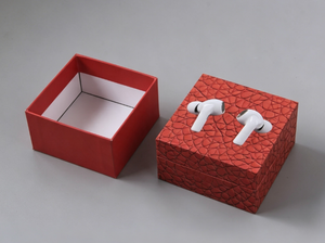 Custom Premium AirPods Packaging <b>Box</b> with Red Textured Design and White <b>Magnetic</b> Closure Rigid Case for Consumer Electronics - Product Image 5