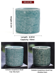 แก้วเซลาดอนลายเมฆมงคล งานแฮนด์เมด ดีไซน์ทันสมัย สไตล์จีนใหม่ ทำจากกระเบื้องเนื้อกระดูก เป็นมิตรกับสิ่งแวดล้อม ขนาด 110 มล. สำหรับดื่มชา ใช้ในบ้านหรือที่ทำงาน - Product Image 4