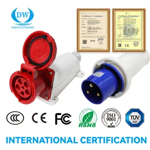 63 Amp Male Female Industrial Plug Socket 380V 63A 2 3 4 5 Pin plastik ABS Industrial Socket And Plug untuk Reefer Container