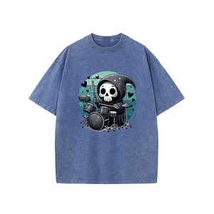 เสื้อยืดผ้าฝ้ายฟอกสีกรดแบบตามสั่งแนวสตรีทแวร์แนววินเทจพิมพ์ลายหัวใหญ่100% ถักคอโอ - Product Image 4