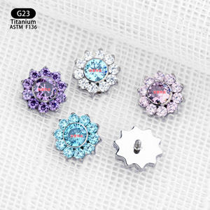 Clous d'oreilles en titane F136 avec zircon serti à griffes, bijoux de piercing unisexe - Product Image 1