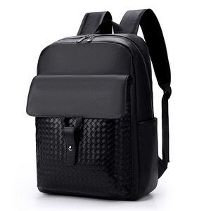 High-Appearance Large Capacity PU Laptop <b>Backpack</b> for <b>Men</b> Handmade Woven Sports Business Style Waterproof Polyester for Commute - Product Image 1