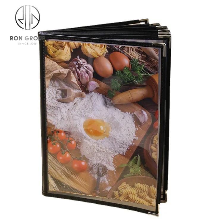 Wholesale High Quality Removable A4 Size PU Menu Folder Customized Logo Menu Book For Restaurant