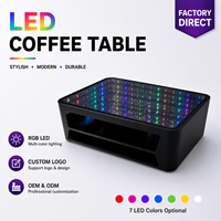 Table de salon commerciale lumineuse avec logo personnalisé, barre lumineuse LED, base en acier inoxydable, finition brillante, vente en gros
