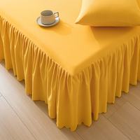 Ensemble de literie 3 pièces en coton lavé uni jaune pur, style nordique, avec dentelle et volants, à prix abordable