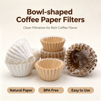 Filtre à café en papier en forme de panier à fond plat en pâte de bois vierge, marque privée OEM, pour machine à café à filtre – Vente en gros