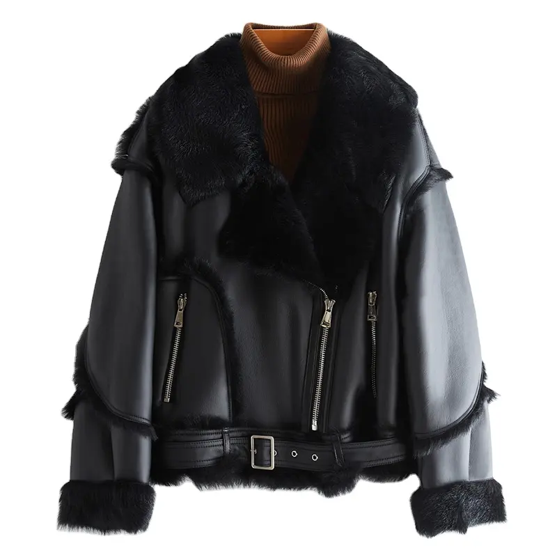 Pudi real de piel de abrigo chaqueta mujer dama invierno de 2020 de piel de oveja con piel de oveja forro chaquetas parka de la motocicleta ropa CT073