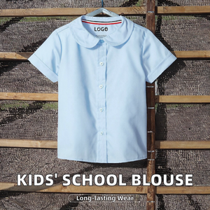 Blusa de uniforme escolar corta de Invierno Azul personalizada para niñas, blusa de poliéster/algodón con cuello <span class=keywords><strong>Peter</strong></span> Pan para niños de primaria - Product Image 3