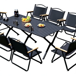 Tavolo Pieghevole da Esterno in Acciaio al Carbonio Leggero per Campeggio, <span class=keywords><strong>Set</strong></span> Completo di Attrezzatura da Picnic con Sedie Antiscivolo Opache - Product Image 1