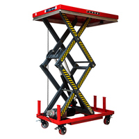Table élévatrice mobile à double ciseaux, alimentation par batterie DC, avec quatre roues et poignée