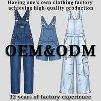 Salopette en jean cargo personnalisée pour femme, multi-poches, salopette à bretelles, jambe large, vêtements de travail à marque privée, combinaison avec logo personnalisé, OEM