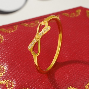 Fashion Dainty <b>Crystal</b> Bowknot Gold Plated Stainless Steel Hollow Zircon Bow Tie <b>Rings</b> for Women - Product Image 3