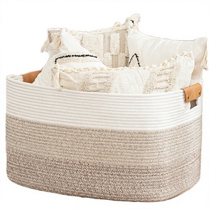 <b>Large</b> Cotton Thread Knitted Square Handheld Multifunctional <b>Storage</b> <b>Basket</b> Modern Minimalist Style <b>Large</b> Capacity Living Room - Product Image 2