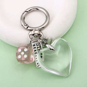 سلسلة مفاتيح مخصصة على شكل قلب شفاف أنيق، حلية على شكل نرد الحب، إكسسوار للحقائب وهدية - Product Image 4