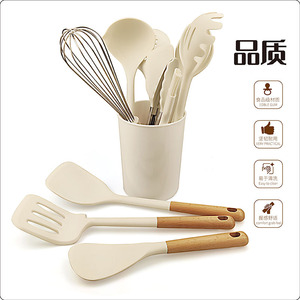 Source Factory 12 Piece Silicone Kitchen <b>Utensil</b> Set With Wooden Handle High Heat Resistant For Cooking And Baking - Product Image 4