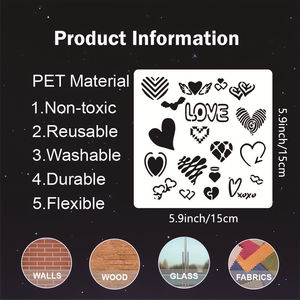 8 pochoirs en forme de cœur pour la <span class=keywords><strong>peinture</strong></span>, pochoirs de 5,9 pouces pour le bois, le <span class=keywords><strong>tissu</strong></span>, les cartes, la <span class=keywords><strong>peinture</strong></span> murale, les meubles, la décoration de la maison - Product Image 2