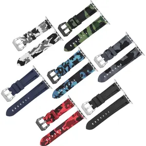 High quality waterproof camouflage rubber watch band for i watch 7 6 5 4 3 2 1 solid color apple watch strap