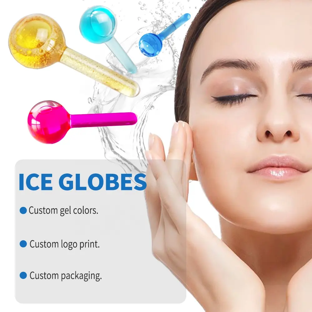 Venda quente funcional vidro resistente alta e baixa temperatura ROSA massageador facial globos de gelo para cuidados de beleza