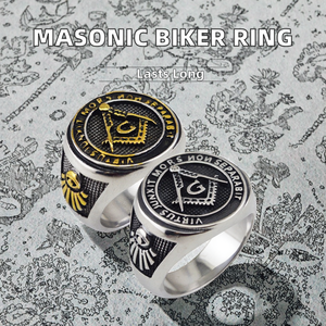 Anillo Masónico Vintage Religioso para Hombre, Anillo de los Masones Libres y Aceptados, Acero Inoxidable, Regalo de Boda para Motociclistas, Chapado en Oro de 18K - Product Image 2