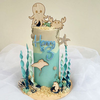 Gâteau en bois topper été mer style coquille étoile de mer pieuvre crabe diable poisson gâteau accessoires gâteau décoration fournitures
