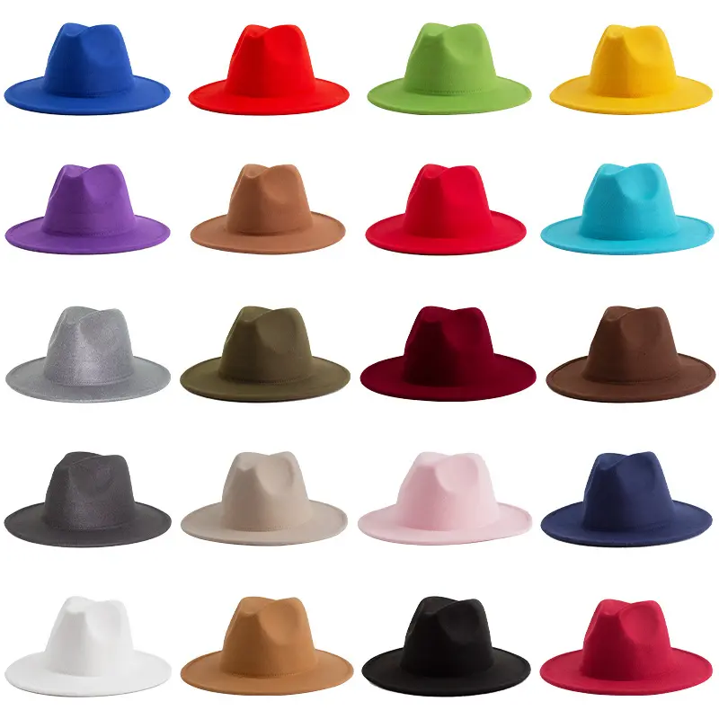 Topi Fedora bahan bahan Vegan katun poliester warna polos 26 untuk pria wanita topi pesta musik Festival mode fedora