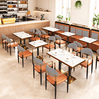 Meubles de restaurant haut de gamme sur mesure, table et chaise en métal de luxe avec banquette rembourrée pour hôtel, cantine, bistrot