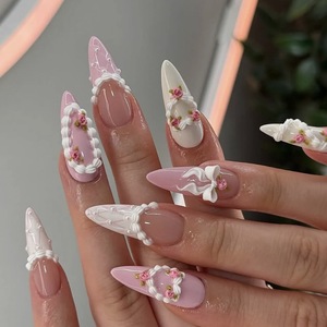 Boîte de 30 faux ongles à presser, style Y2K Millennial Spicy Girl, romantique, floral, <span class=keywords><strong>pastel</strong></span>, haut de gamme, tendance Instagram, pour l'<span class=keywords><strong>été</strong></span> - Product Image 3