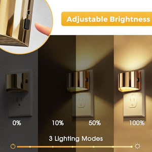 ไฟกลางคืน LED ขนาดเล็กแบบเสียบปลั๊ก แสงวอร์มไวท์ พร้อมเซ็นเซอร์ตรวจจับแสงอัตโนมัติ ตัวโคมสีทอง เหมาะสำหรับข้างเตียงในห้องนอน - Product Image 3