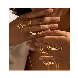Collier ras du cou personnalisé en acier inoxydable plaqué or avec pendentif chaîne, bijoux fins à la mode pour femme, cadeau d'anniversaire - Product Image 1