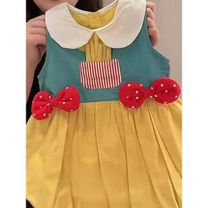 Girls Sleeveless Dress With Peter Pan Collar And Bowknots Yellow Blue Red Polka Dot Design For Summer Wear - Product Image 4