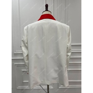 Abito da sposa <span class=keywords><strong>bianco</strong></span> Jacquard rosso da uomo all'ingrosso indossare <span class=keywords><strong>giacca</strong></span> africana moda classica personalizzata Blazer da sposo matrimoni per uomo - Product Image 3