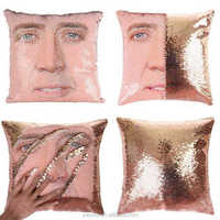 Housse de coussin réversible super brillante avec paillettes, motif Nicholas Cage, 40x40cm