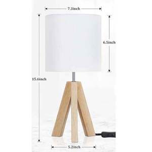 Lámpara de mesa de madera de tres puntas Lámpara DE MESA DE LINO nórdico Lámpara de dormitorio de sala de estar - Product Image 3