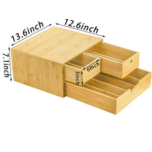 Bamboo Storage <b>Box</b> With Partitions Multi Layer Drawer Style Office Organizer For Coffee <b>Tea</b> Stationery - Product Image 5