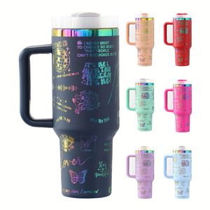 Powder Coated Insulated Stainless Steel Cup 40oz Travel Tumbler With Lid Beer Mug With Handle and <b>Straw</b> - Product Image 1