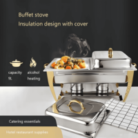 Réchaud de Buffet en Acier Inoxydable Doré de Luxe, Ensemble Pliable Chauffant Alimenté à l'Alcool, Usage Commercial