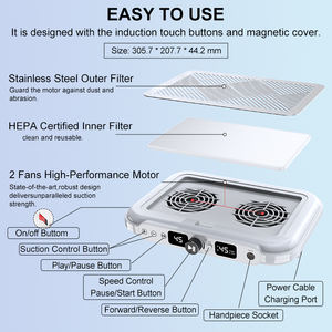 Colector de polvo de uñas 2 en 1 con taladro de uñas sin escobillas, aspiradora profesional de polvo de uñas doble Turbo para salón - Product Image 4