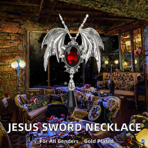 Collar de cuerda de cuero Punk de moda con espada de Jesús chapada en oro y colgante de circón de estilo lindo de dragón para hombres y mujeres - Product Image 4