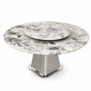 Table à manger personnalisée en marbre gris panda, plateau rond, style moderne, 6 places, pieds en métal, meubles en pierre - Product Image 2