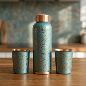 Ensemble de bouteilles à boire en cuivre de luxe, verre personnalisé, finition royale, écologique, sublimé, grande capacité, portable, cadeau pour la maison ou le bureau - Product Image 1
