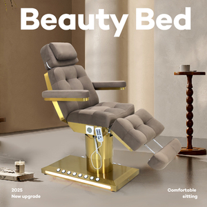 Luxury Golden Base <b>Electric</b> Beauty Bed Leather Massage Bed Salon Facial Eyelash Lash Bed With Lights - Product Image 2