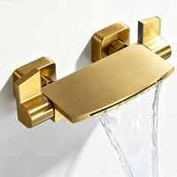 Robinet mélangeur cascade mural de luxe, finition laiton brossé, pour baignoire de salle de bain