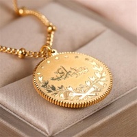 Luckdydywu — pendentif en acier inoxydable avec fente en or 18k, pièce de monnaie arabe, pendentif turc et musulman, Allah