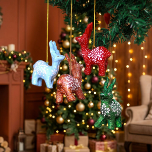 Ornement de Noël en papier mâché fait main en forme de renne, décoration traditionnelle pour arbre de Noël, couleur et logo personnalisés - Product Image 4