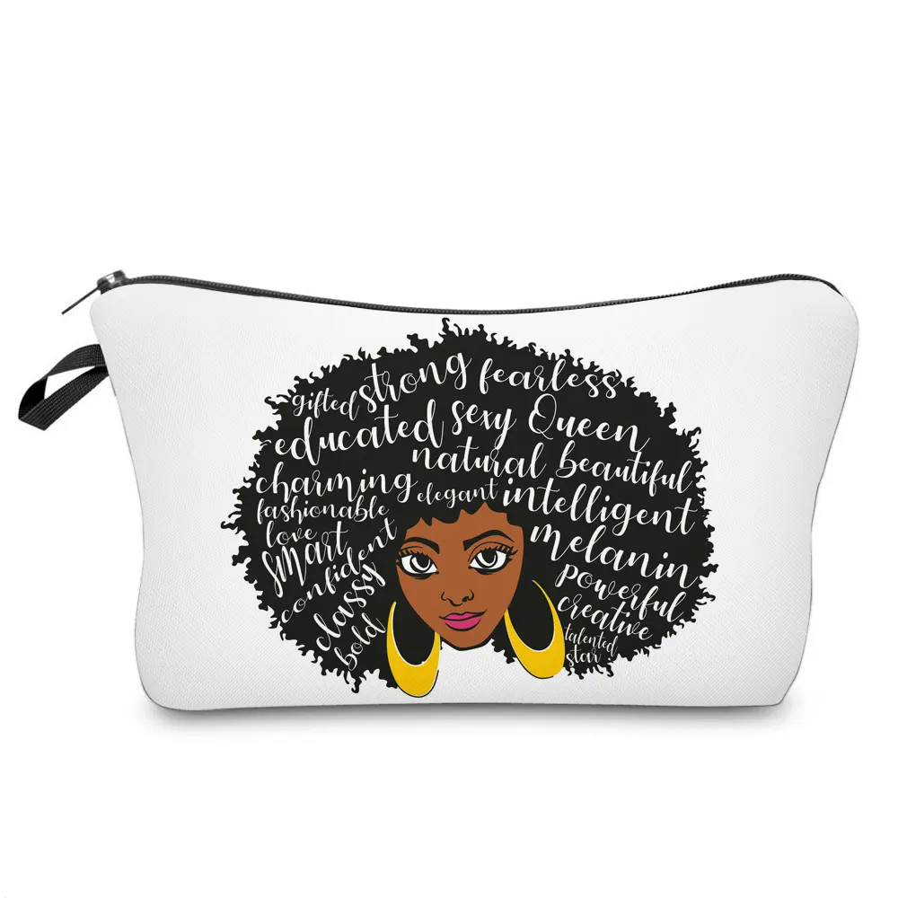 Sac à main Afro pour filles, sacoche de maquillage étanche, en Polyester, pour toilette et voyage, vente en gros,