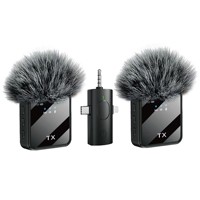 Mikrofon Nirkabel Mini 3-in-1 Portable F11-2, Dual Mini Peredam Kebisingan, Klip Kerah, Omni-directional, Merah Metalik, Baru