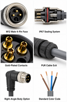 Kabel Adaptor SAE 2-Pin Kode M12, Konektor dengan Rating IP67, 12V-24V DC, Kabel Tembaga Berlapis Timah Berkualitas Tinggi untuk Sensor Industri