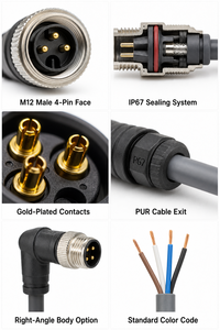 M12 a Code 2-pins SAE-adapterkabelconnector IP67-geclassificeerd 12V-24V DC Hoogzuivere vertinde koperdraadboom Industriële sensor - Product Image 2