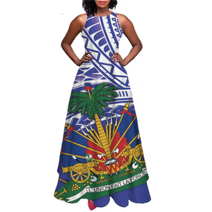Abiti Tradizionali Haitiani Eleganti Abiti Estivi da Club e Festa Aderenti Senza Maniche Lunghi con Bandiera Haitiana per Donne - Product Image 5
