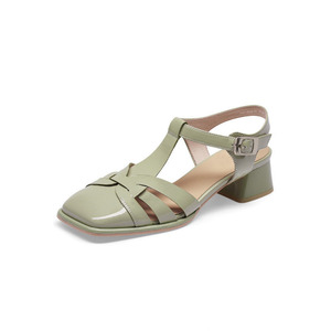 Cinturino alla caviglia <span class=keywords><strong>largo</strong></span> <span class=keywords><strong>con</strong></span> fibbia scava fuori i nuovi sandali romani <span class=keywords><strong>con</strong></span> <span class=keywords><strong>tacco</strong></span> medio e <span class=keywords><strong>tacco</strong></span> <span class=keywords><strong>basso</strong></span> in pelle verniciata per le donne - Product Image 3